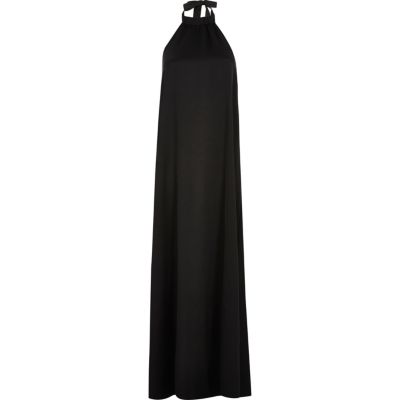Black silky halter neck maxi dress